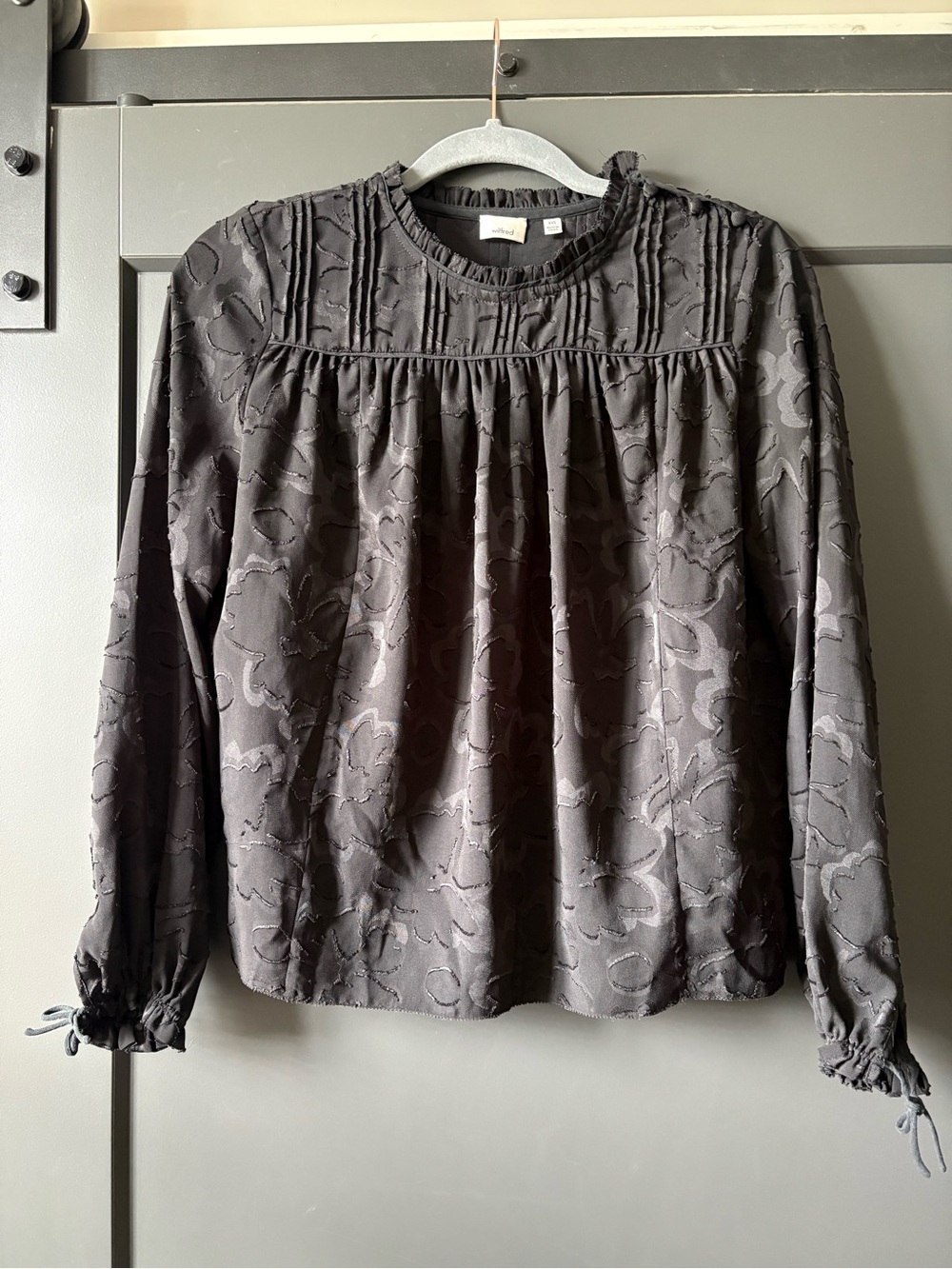 Aritzia Wilfred Lourdes Long-Sleeve Blouse  | Black Floral Jacquard
